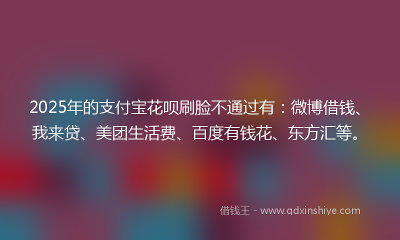 2025年的支付宝花呗刷脸不通过有：微博借钱、我来贷、美团生活费、百度有钱花、东方汇等。