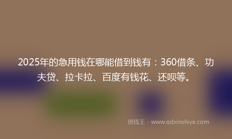 2025年的急用钱在哪能借到钱有：360借条、功夫贷、拉卡拉、百度有钱花、还呗等。