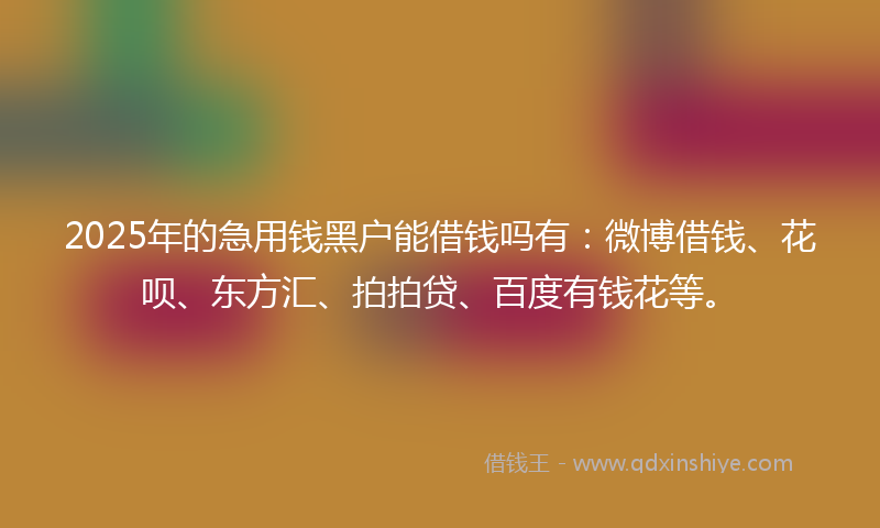 2025年的急用钱黑户能借钱吗有：微博借钱、花呗、东方汇、拍拍贷、百度有钱花等。
