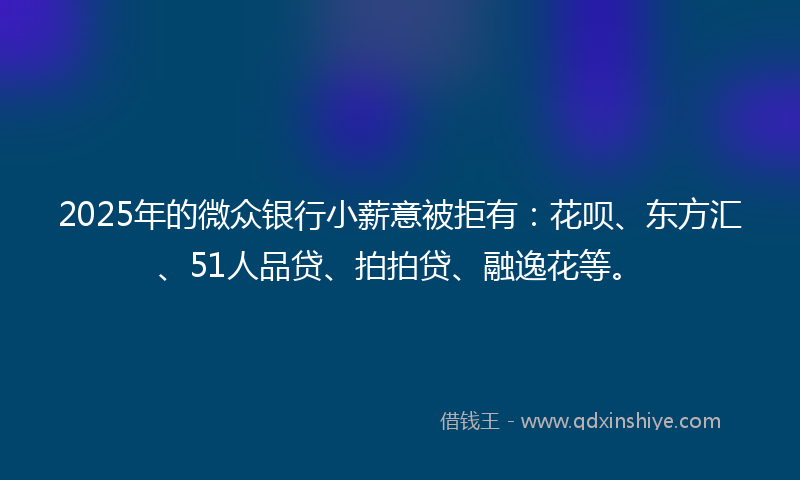 2025年的微众银行小薪意被拒有：花呗、东方汇、51人品贷、拍拍贷、融逸花等。