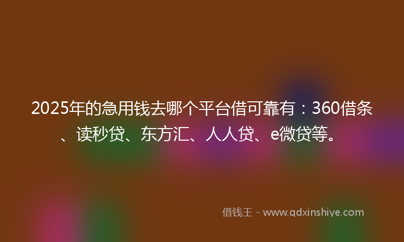 2025年的急用钱去哪个平台借可靠有：360借条、读秒贷、东方汇、人人贷、e微贷等。