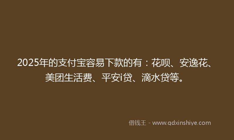 2025年的支付宝容易下款的有：花呗、安逸花、美团生活费、平安i贷、滴水贷等。