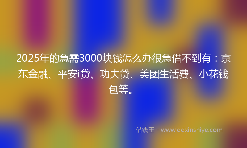 2025年的急需3000块钱怎么办很急借不到有：京东金融、平安i贷、功夫贷、美团生活费、小花钱包等。