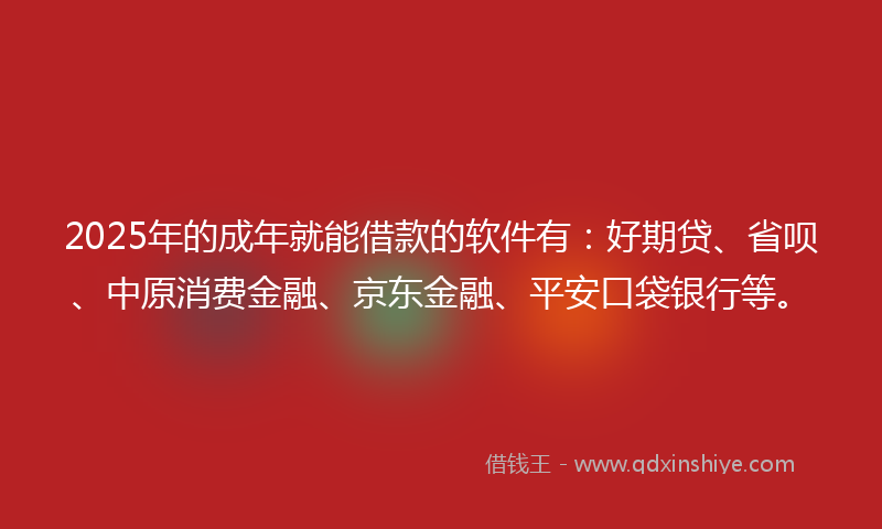2025年的成年就能借款的软件有：好期贷、省呗、中原消费金融、京东金融、平安口袋银行等。