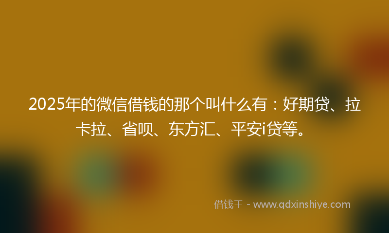 2025年的微信借钱的那个叫什么有：好期贷、拉卡拉、省呗、东方汇、平安i贷等。