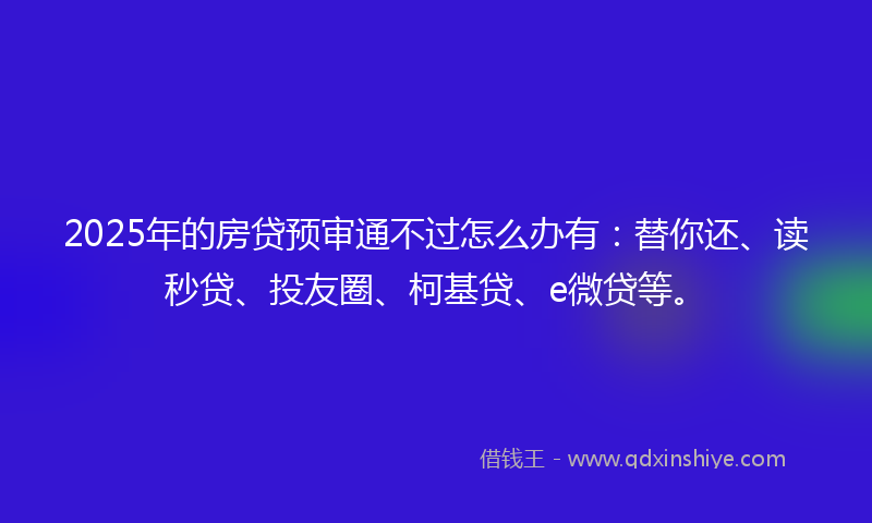2025年的房贷预审通不过怎么办有：替你还、读秒贷、投友圈、柯基贷、e微贷等。