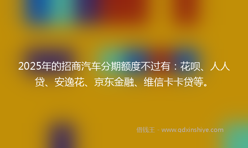 2025年的招商汽车分期额度不过有：花呗、人人贷、安逸花、京东金融、维信卡卡贷等。