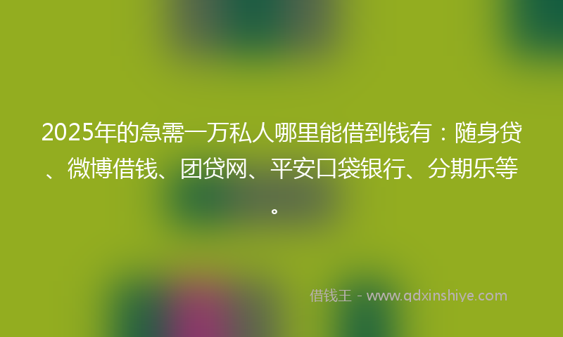 2025年的急需一万私人哪里能借到钱有：随身贷、微博借钱、团贷网、平安口袋银行、分期乐等。
