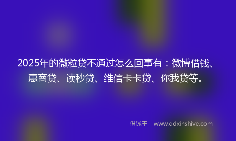 2025年的微粒贷不通过怎么回事有：微博借钱、惠商贷、读秒贷、维信卡卡贷、你我贷等。