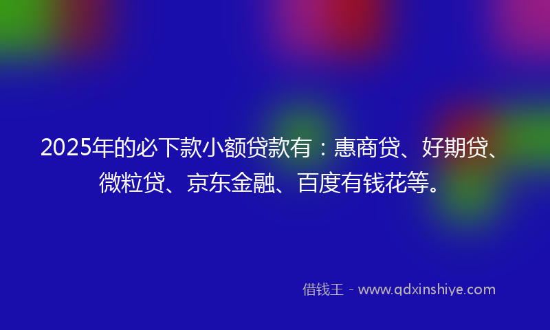 2025年的必下款小额贷款有：惠商贷、好期贷、微粒贷、京东金融、百度有钱花等。