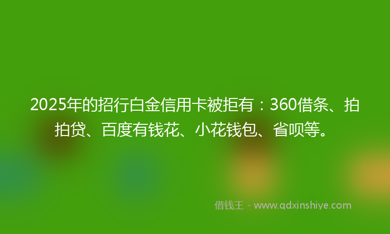 2025年的招行白金信用卡被拒有：360借条、拍拍贷、百度有钱花、小花钱包、省呗等。