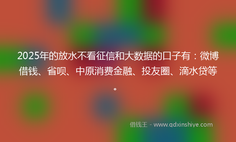 2025年的放水不看征信和大数据的口子有：微博借钱、省呗、中原消费金融、投友圈、滴水贷等。