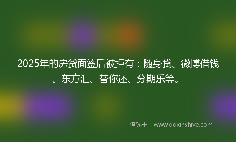 2025年的房贷面签后被拒有：随身贷、微博借钱、东方汇、替你还、分期乐等。
