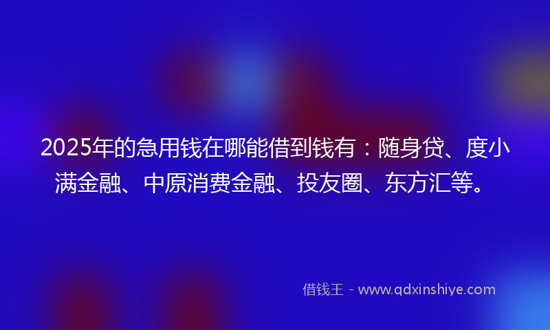 2025年的急用钱在哪能借到钱有：随身贷、度小满金融、中原消费金融、投友圈、东方汇等。