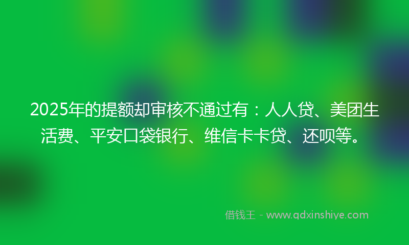 2025年的提额却审核不通过有：人人贷、美团生活费、平安口袋银行、维信卡卡贷、还呗等。