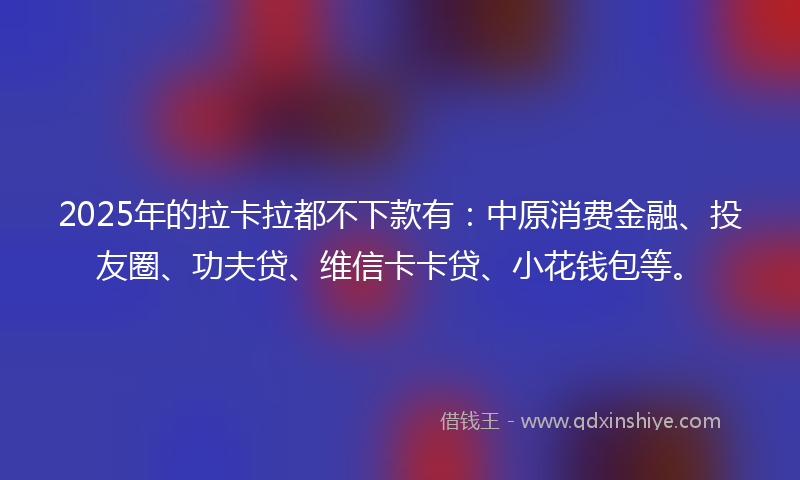 2025年的拉卡拉都不下款有：中原消费金融、投友圈、功夫贷、维信卡卡贷、小花钱包等。