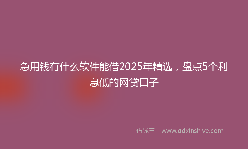 急用钱有什么软件能借2025年精选，盘点5个利息低的网贷口子