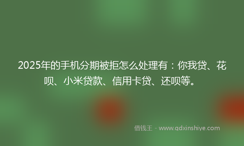 2025年的手机分期被拒怎么处理有：你我贷、花呗、小米贷款、信用卡贷、还呗等。