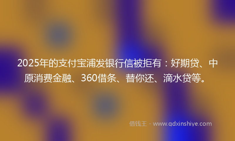 2025年的支付宝浦发银行信被拒有：好期贷、中原消费金融、360借条、替你还、滴水贷等。