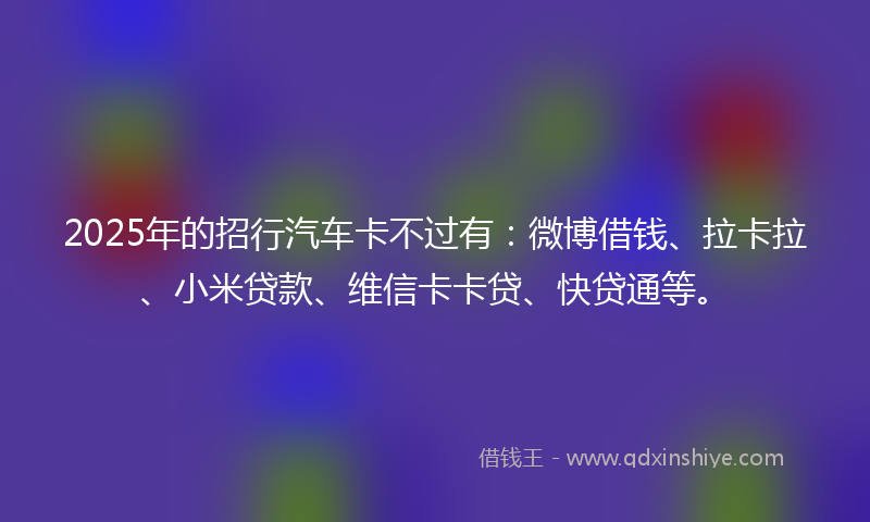 2025年的招行汽车卡不过有：微博借钱、拉卡拉、小米贷款、维信卡卡贷、快贷通等。