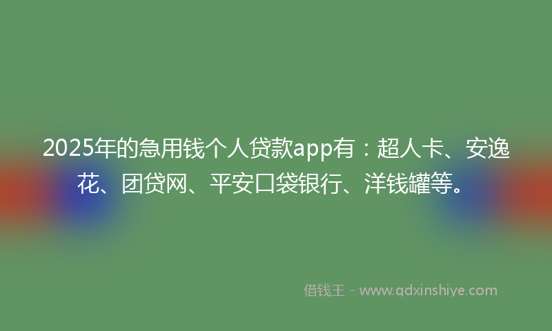 2025年的急用钱个人贷款app有：超人卡、安逸花、团贷网、平安口袋银行、洋钱罐等。