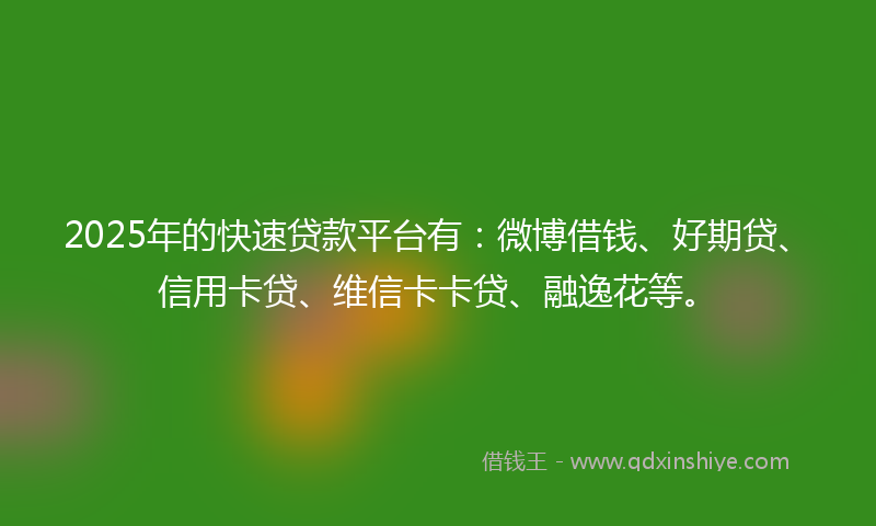 2025年的快速贷款平台有：微博借钱、好期贷、信用卡贷、维信卡卡贷、融逸花等。