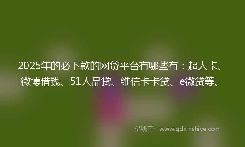 2025年的必下款的网贷平台有哪些有：超人卡、微博借钱、51人品贷、维信卡卡贷、e微贷等。