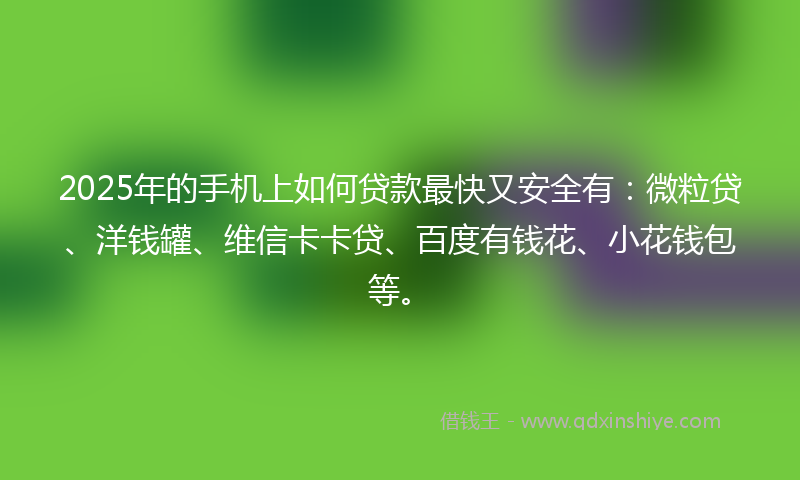 2025年的手机上如何贷款最快又安全有：微粒贷、洋钱罐、维信卡卡贷、百度有钱花、小花钱包等。