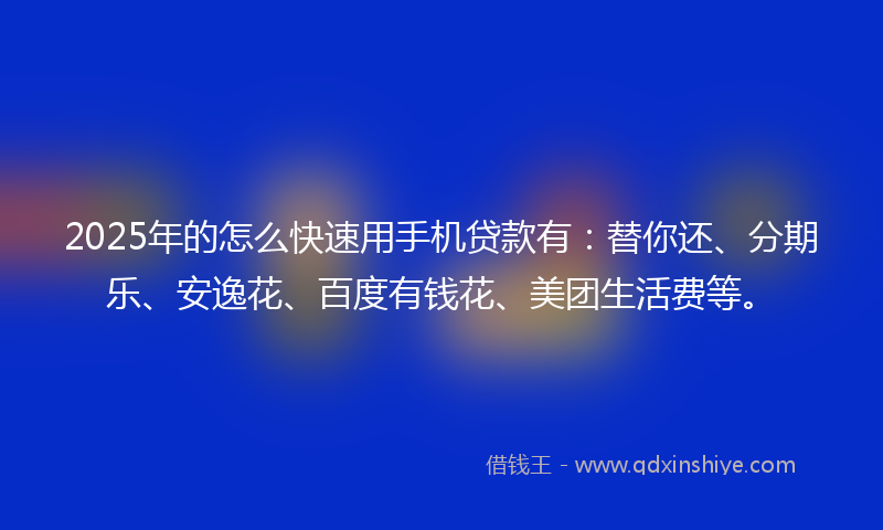 2025年的怎么快速用手机贷款有：替你还、分期乐、安逸花、百度有钱花、美团生活费等。