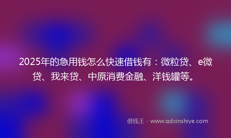 2025年的急用钱怎么快速借钱有：微粒贷、e微贷、我来贷、中原消费金融、洋钱罐等。