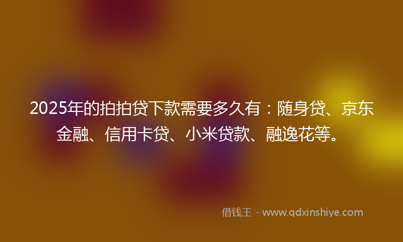 2025年的拍拍贷下款需要多久有：随身贷、京东金融、信用卡贷、小米贷款、融逸花等。