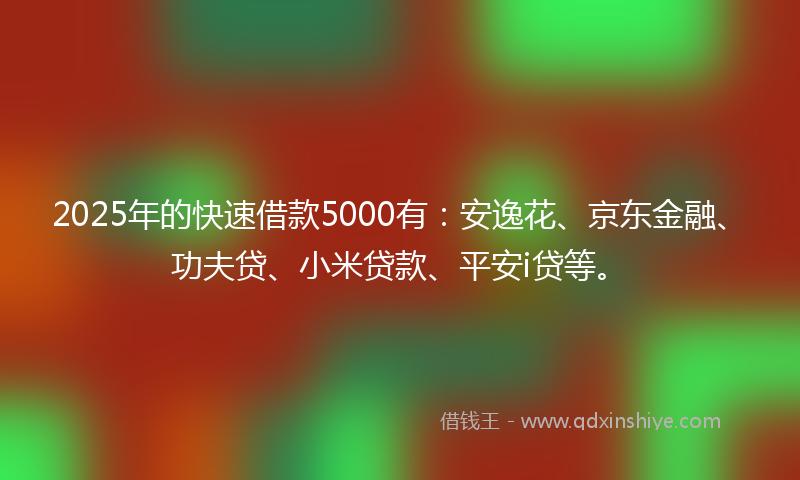 2025年的快速借款5000有：安逸花、京东金融、功夫贷、小米贷款、平安i贷等。