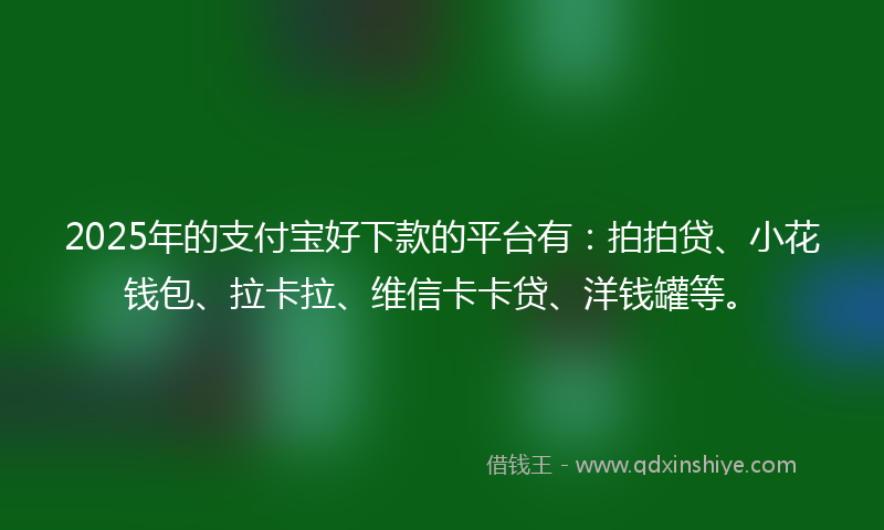 2025年的支付宝好下款的平台有：拍拍贷、小花钱包、拉卡拉、维信卡卡贷、洋钱罐等。