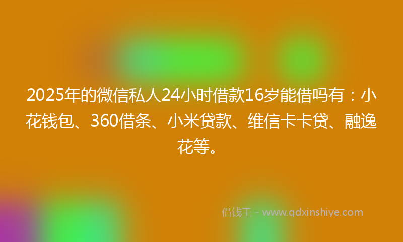 2025年的微信私人24小时借款16岁能借吗有：小花钱包、360借条、小米贷款、维信卡卡贷、融逸花等。