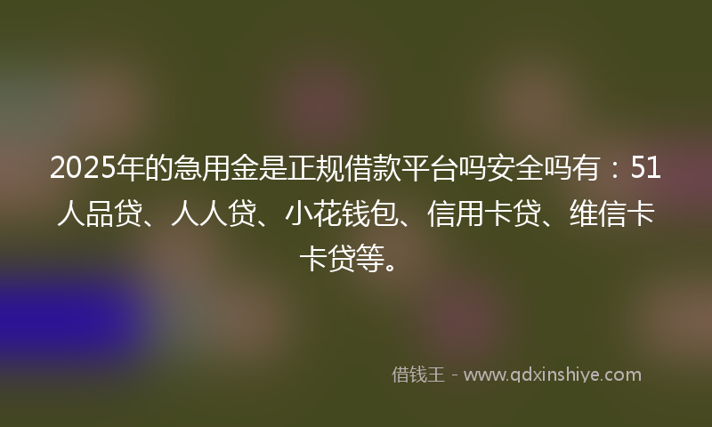 2025年的急用金是正规借款平台吗安全吗有：51人品贷、人人贷、小花钱包、信用卡贷、维信卡卡贷等。