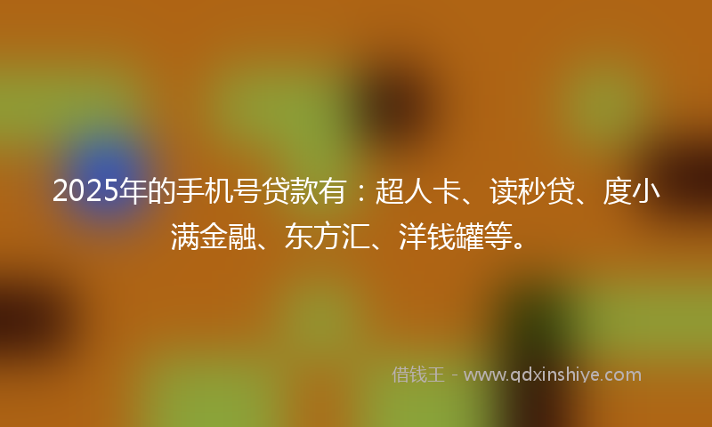 2025年的手机号贷款有：超人卡、读秒贷、度小满金融、东方汇、洋钱罐等。