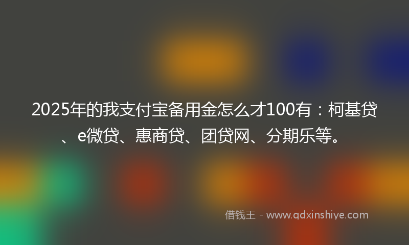 2025年的我支付宝备用金怎么才100有：柯基贷、e微贷、惠商贷、团贷网、分期乐等。