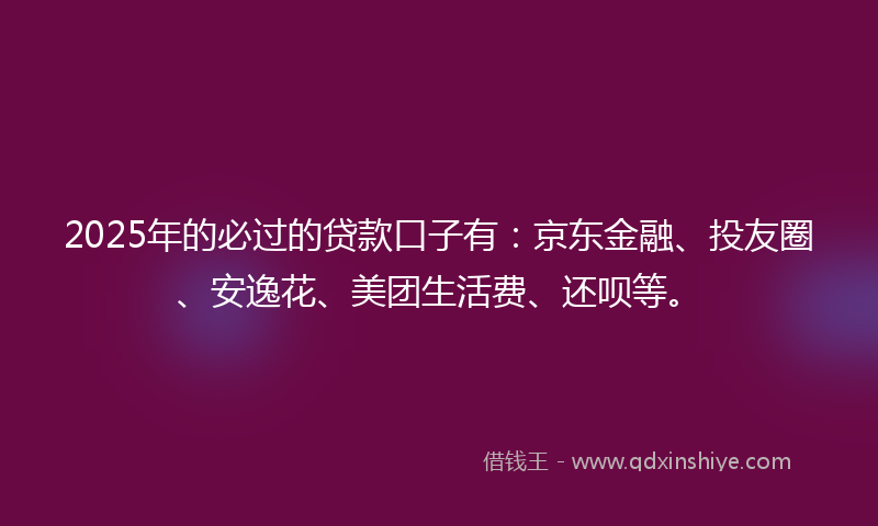 2025年的必过的贷款口子有：京东金融、投友圈、安逸花、美团生活费、还呗等。