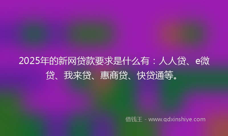 2025年的新网贷款要求是什么有：人人贷、e微贷、我来贷、惠商贷、快贷通等。