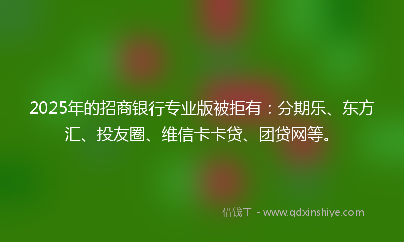 2025年的招商银行专业版被拒有：分期乐、东方汇、投友圈、维信卡卡贷、团贷网等。