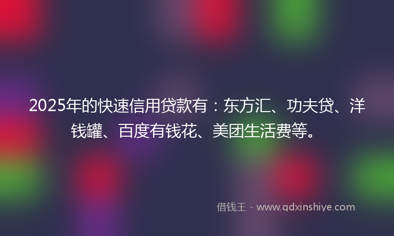2025年的快速信用贷款有：东方汇、功夫贷、洋钱罐、百度有钱花、美团生活费等。