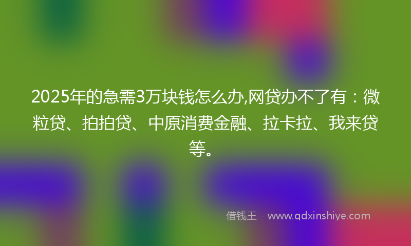 2025年的急需3万块钱怎么办,网贷办不了有：微粒贷、拍拍贷、中原消费金融、拉卡拉、我来贷等。