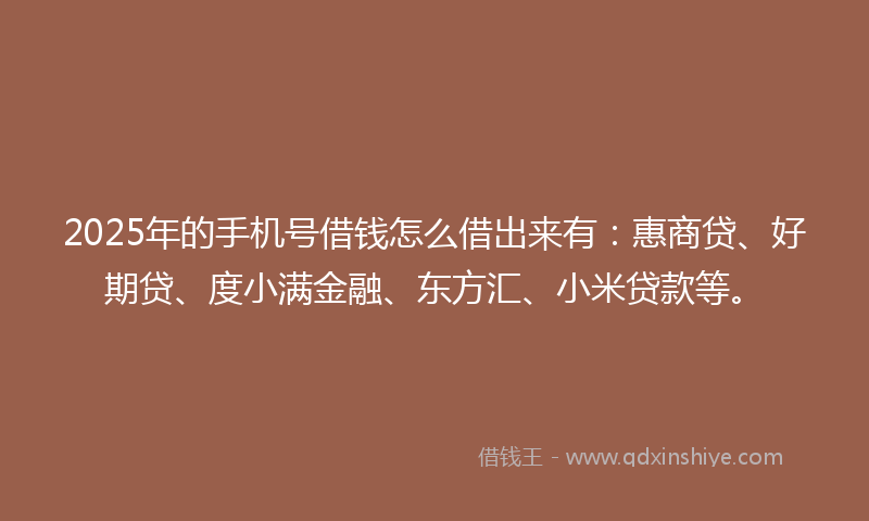 2025年的手机号借钱怎么借出来有：惠商贷、好期贷、度小满金融、东方汇、小米贷款等。