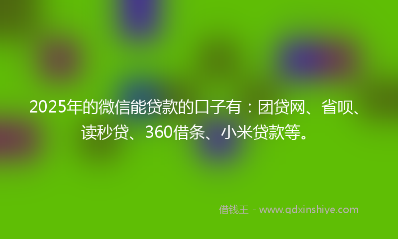 2025年的微信能贷款的口子有：团贷网、省呗、读秒贷、360借条、小米贷款等。