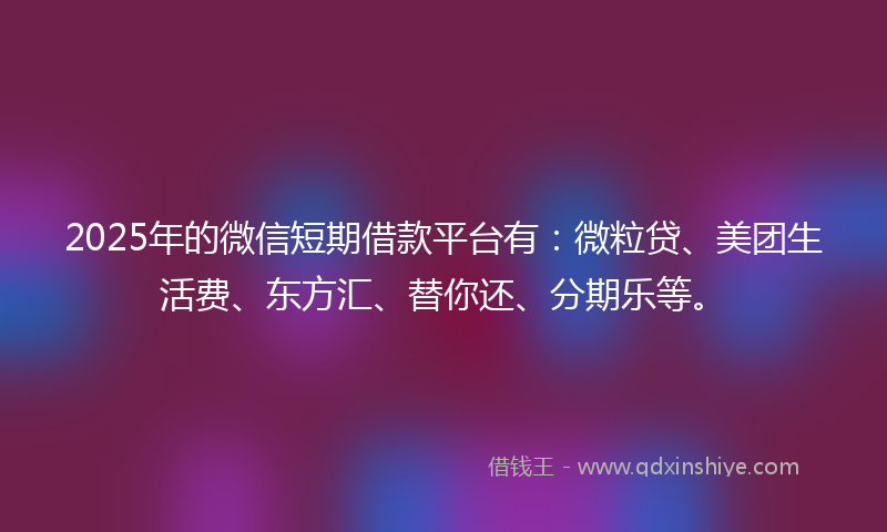 2025年的微信短期借款平台有：微粒贷、美团生活费、东方汇、替你还、分期乐等。