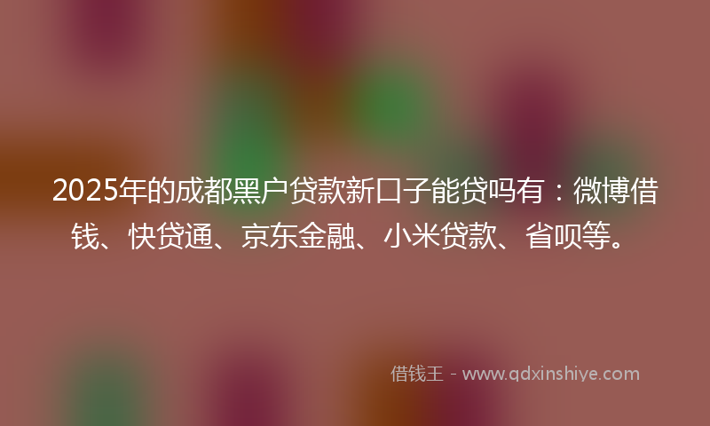 2025年的成都黑户贷款新口子能贷吗有：微博借钱、快贷通、京东金融、小米贷款、省呗等。