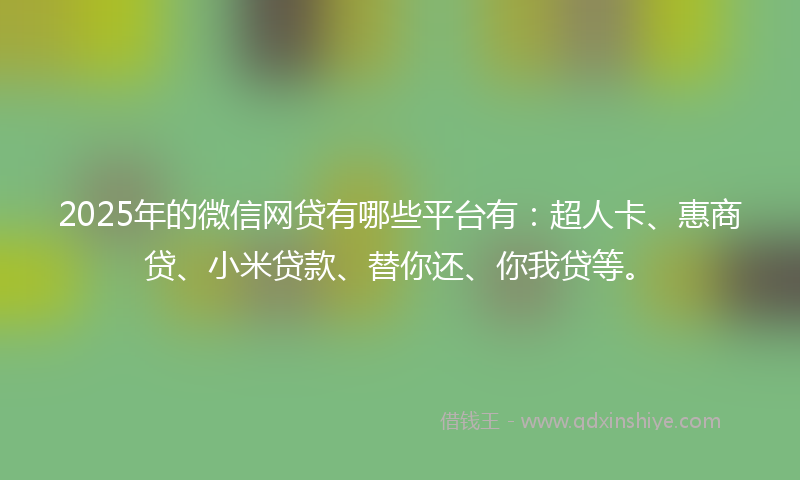 2025年的微信网贷有哪些平台有：超人卡、惠商贷、小米贷款、替你还、你我贷等。