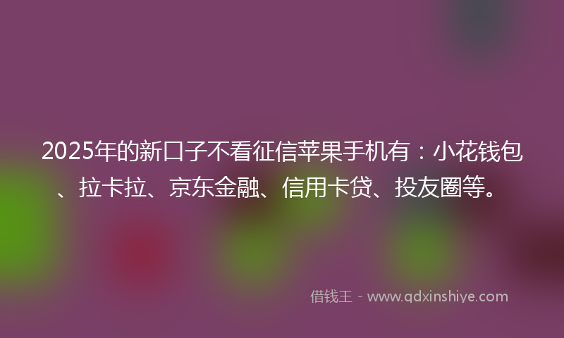 2025年的新口子不看征信苹果手机有：小花钱包、拉卡拉、京东金融、信用卡贷、投友圈等。