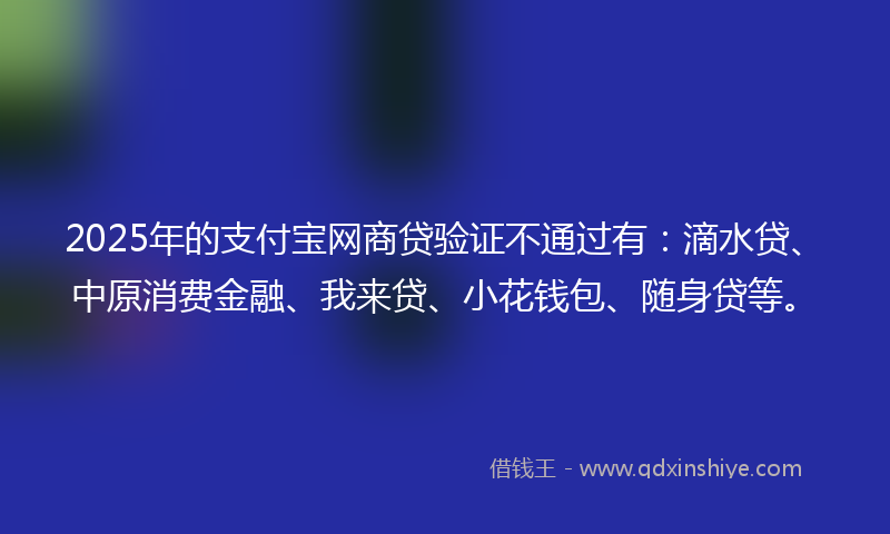2025年的支付宝网商贷验证不通过有：滴水贷、中原消费金融、我来贷、小花钱包、随身贷等。