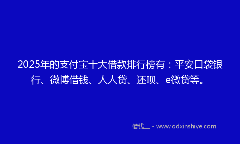 2025年的支付宝十大借款排行榜有：平安口袋银行、微博借钱、人人贷、还呗、e微贷等。